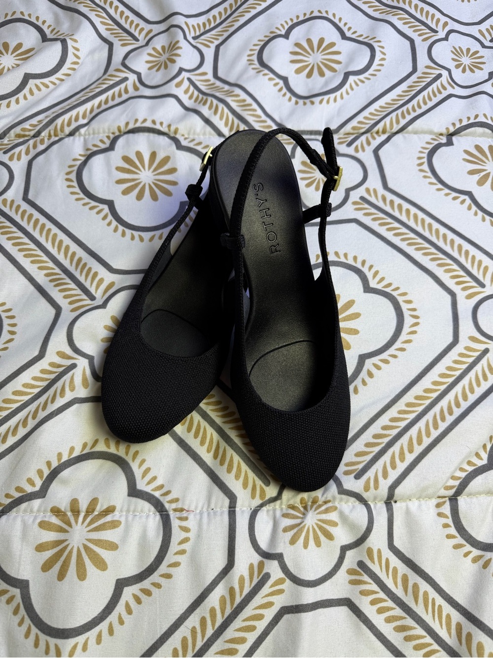 Rothy’s The Slingback Black Knit Block Heel Pumps Size 8